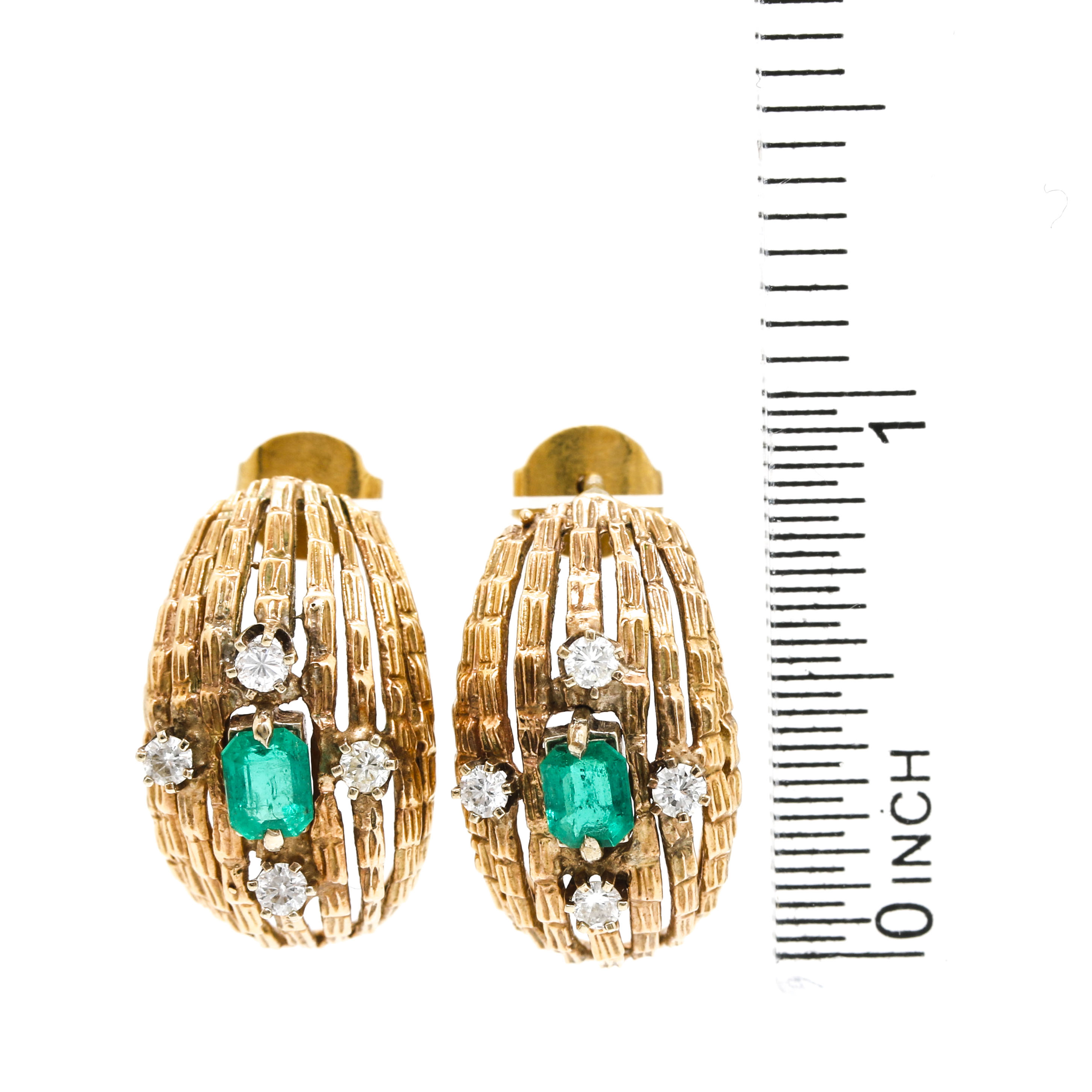 14K Yellow Gold Emerald and Diamond Earrings