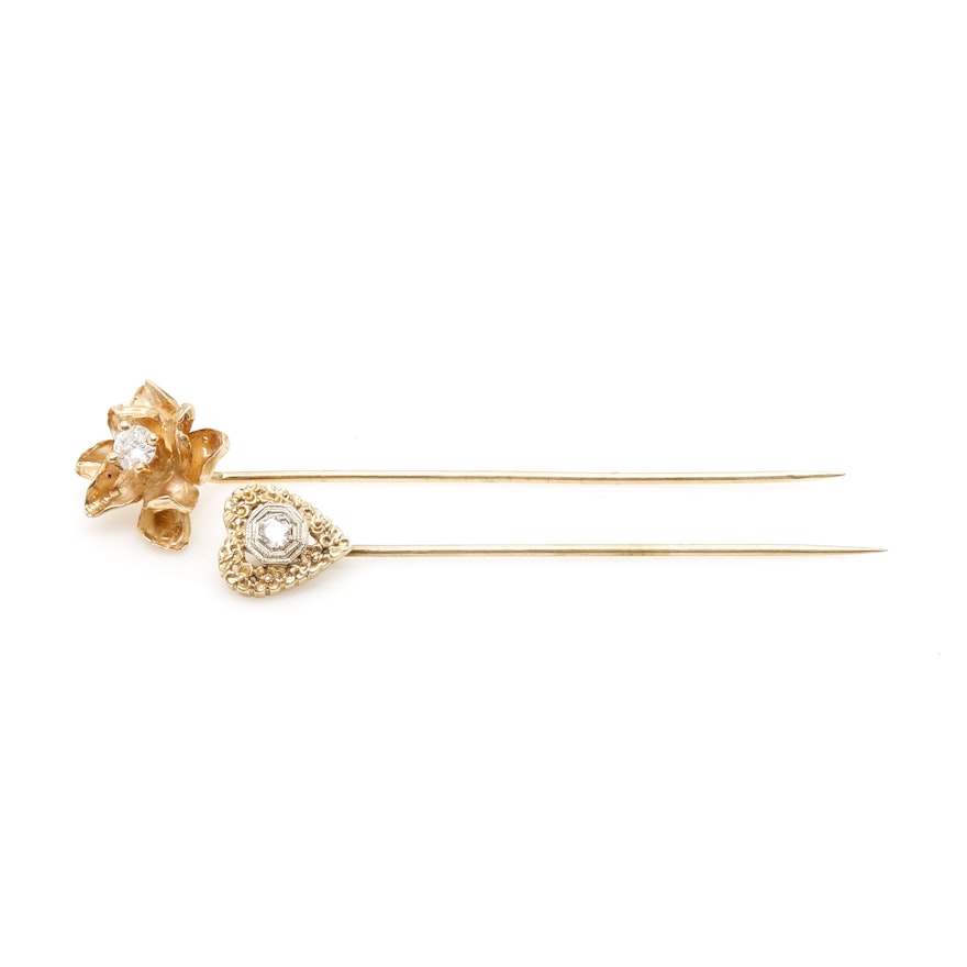 14K Yellow Gold Diamond Pin Selection