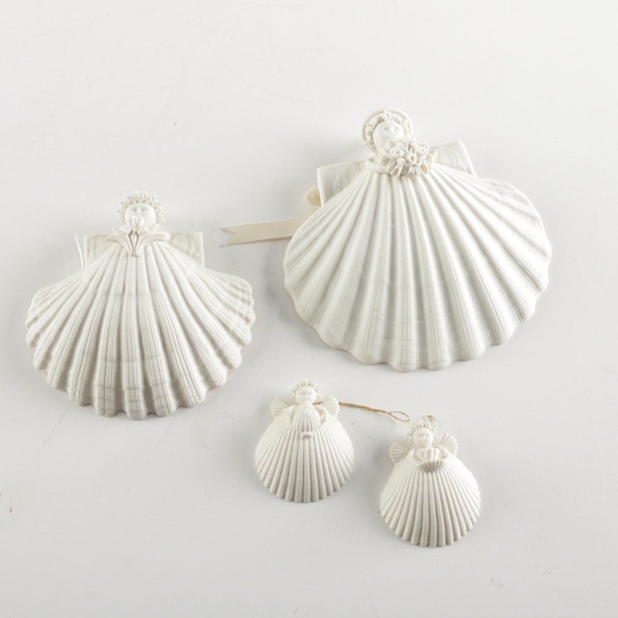 Margaret Furlong Porcelain Bisque Shell Angel Ornaments