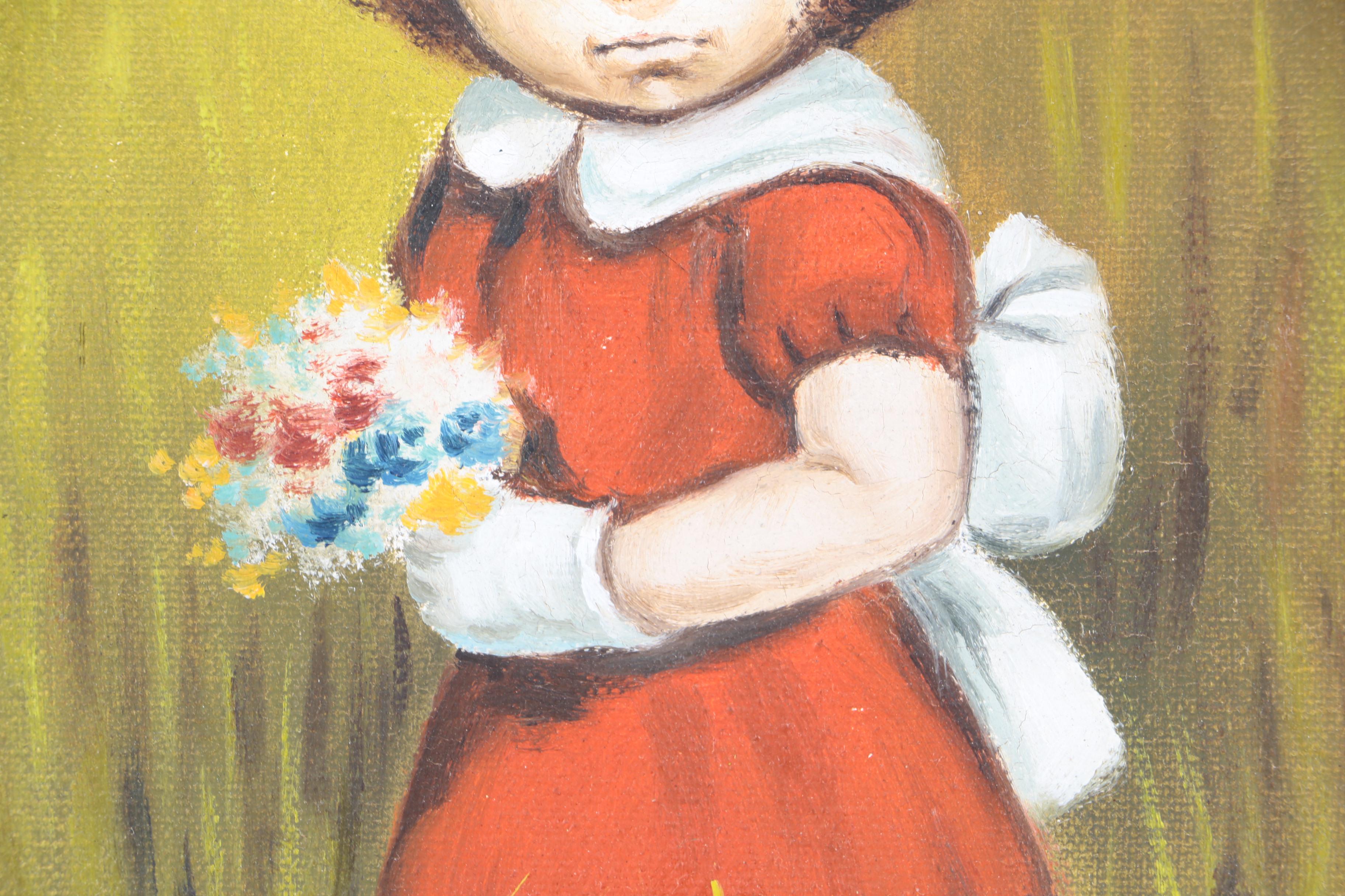 1960s Ray Oil Painting of a Little Girl