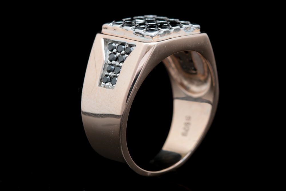 Gold Wash on Sterling Silver and Black Spinel Ring