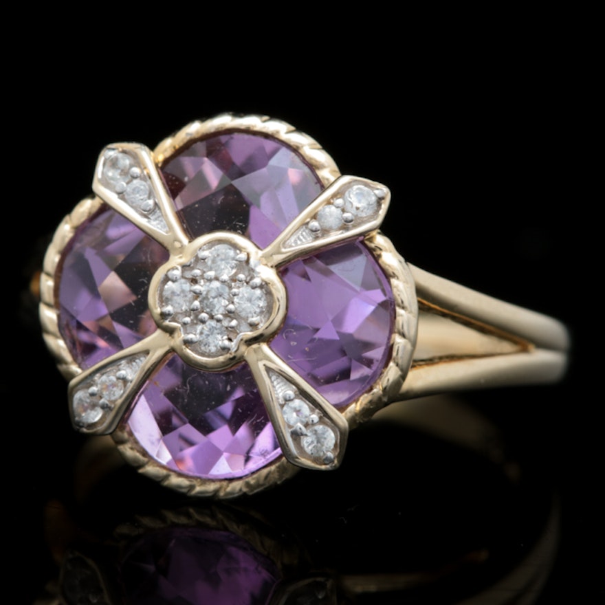 Gold Wash on Sterling Silver, Amethyst and White Sapphire Ring