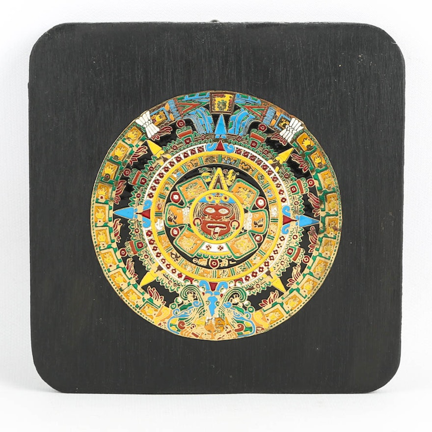 Aztec Calendar on Wood Panel