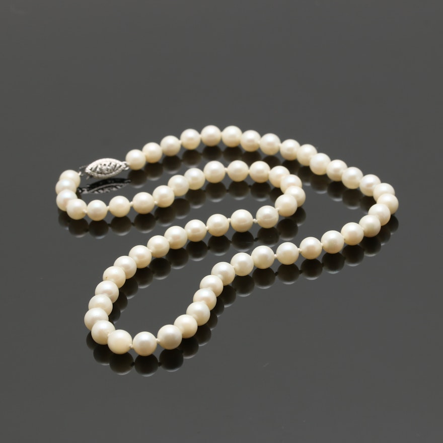 14K White Gold Cultured Pearl Strand