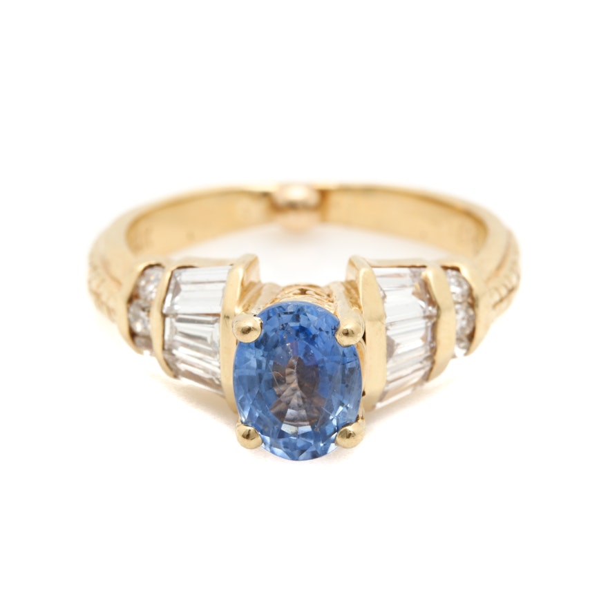 14K Yellow Gold 1.41 CT Sapphire and 1.08 CTW Diamond Ring