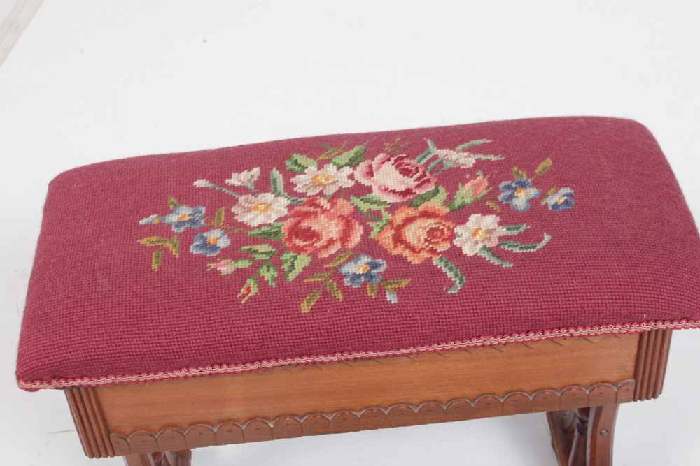 Antique Eastlake Needlepoint Sewing Bench