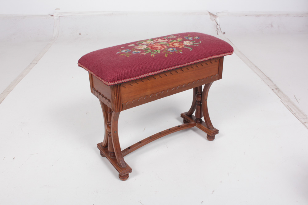 Antique Eastlake Needlepoint Sewing Bench