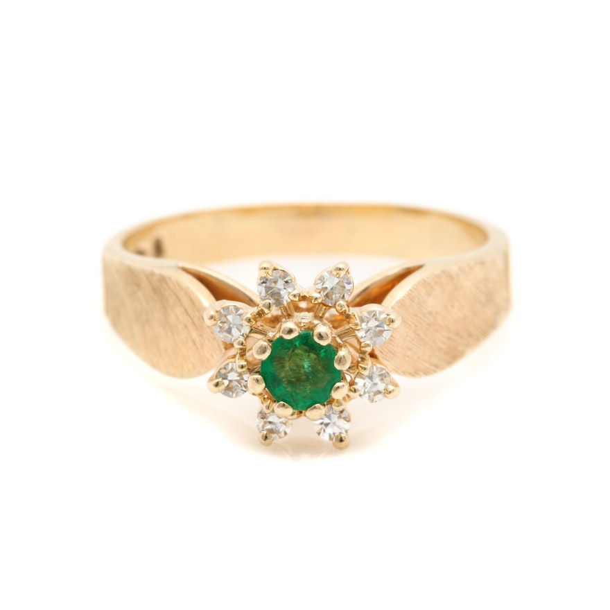 14K Yellow Gold Emerald and Diamond Ring