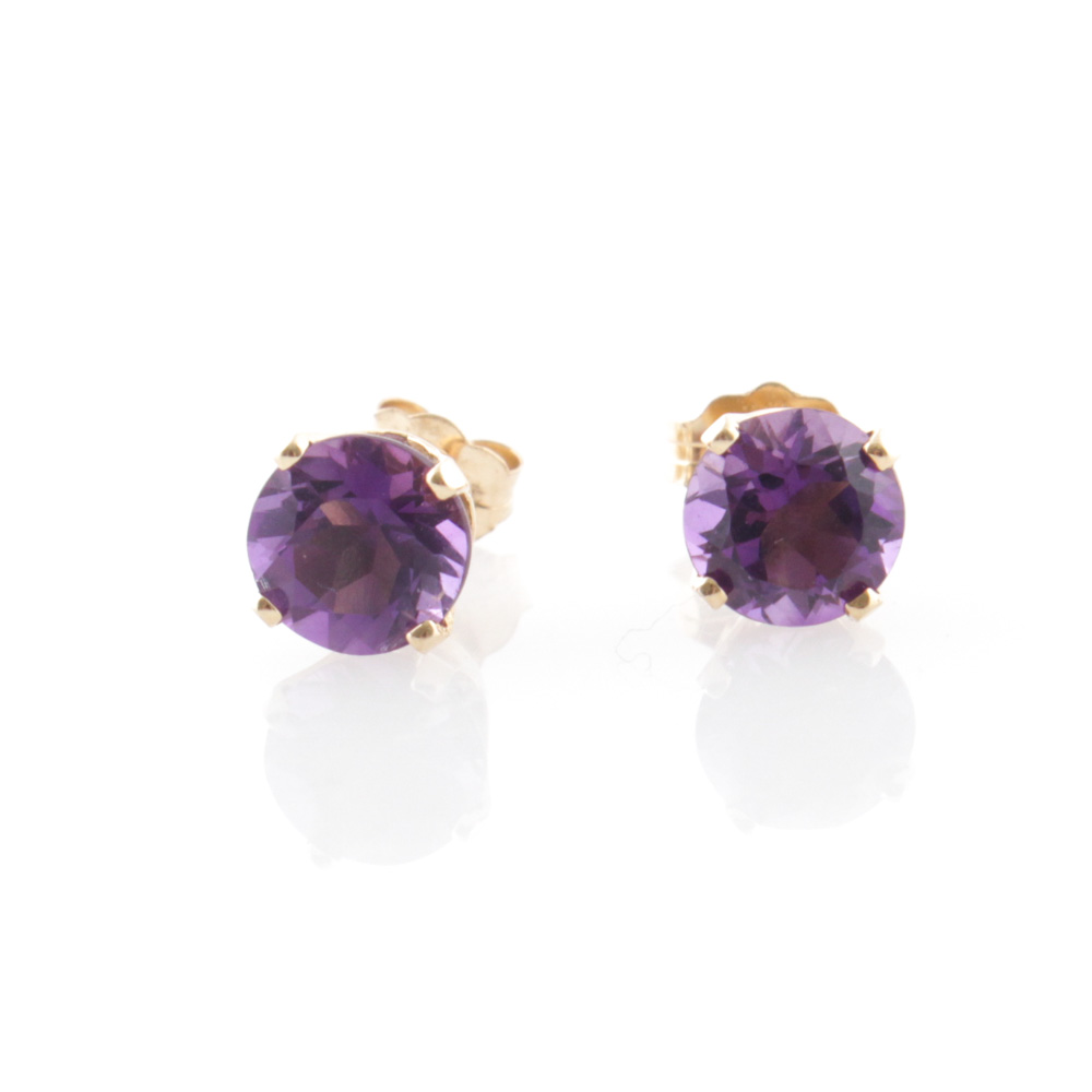 14K Yellow Gold Amethyst Earrings