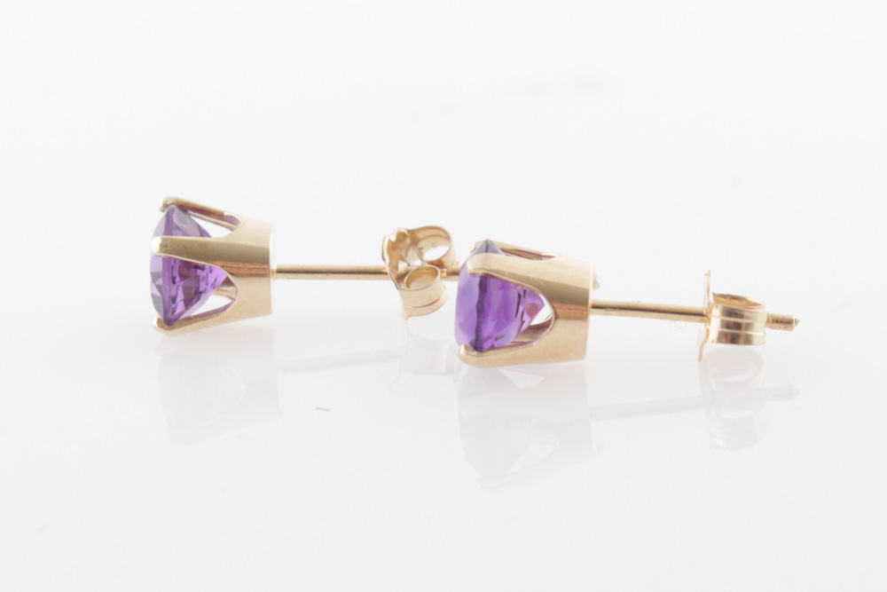14K Yellow Gold Amethyst Earrings