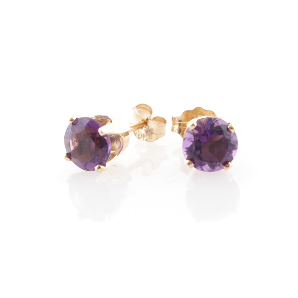 14K Yellow Gold Amethyst Earrings