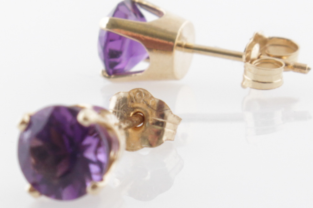 14K Yellow Gold Amethyst Earrings