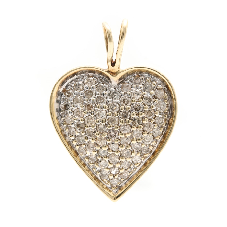 14K Yellow Gold 1.08 CTW Diamond Heart Pendant