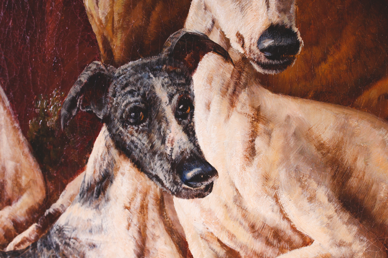 Oil on Canvas Painting of Lounging Greyhounds