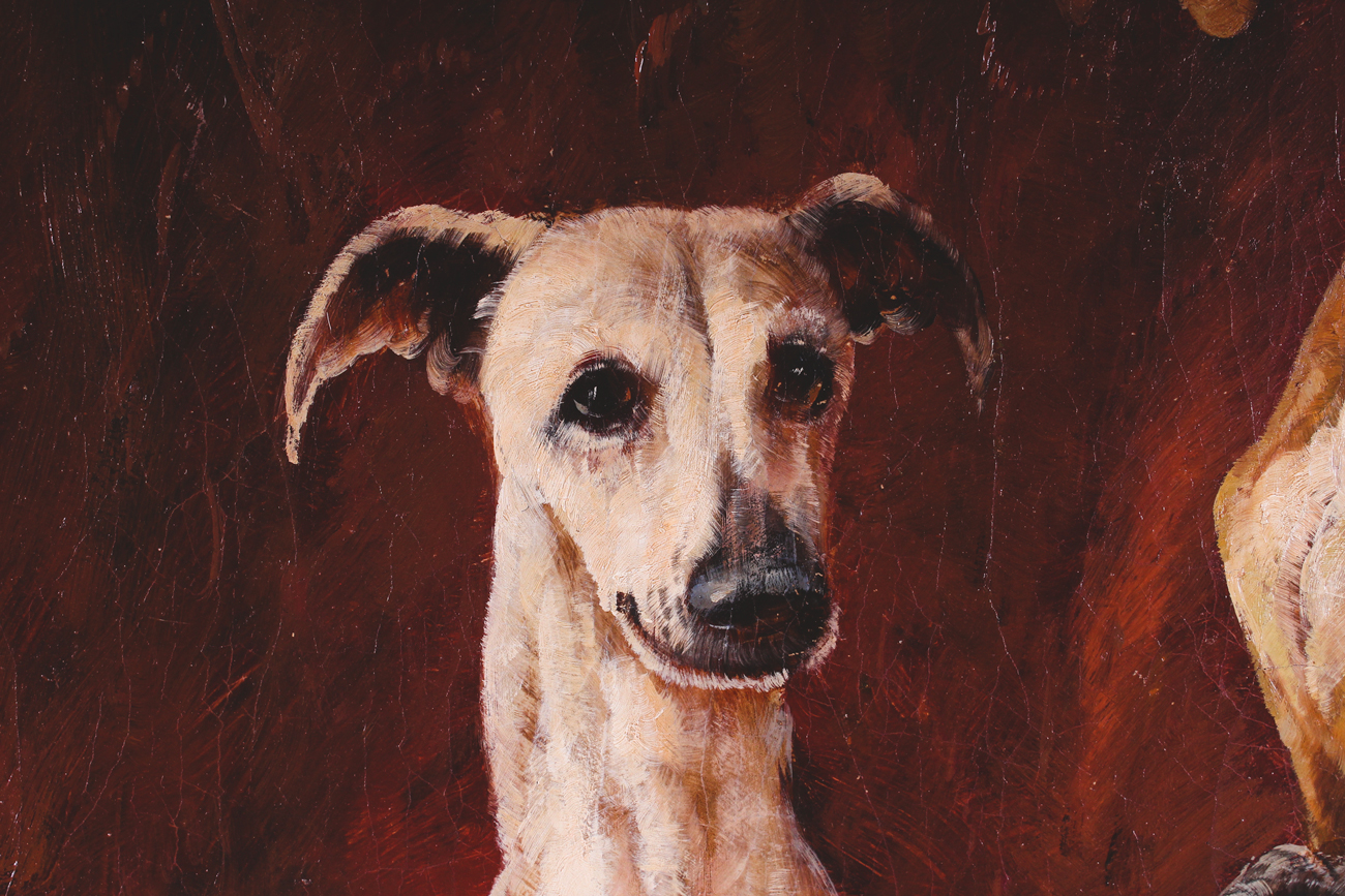 Oil on Canvas Painting of Lounging Greyhounds