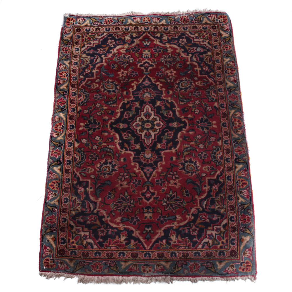 Semi-Antique Hand-Knotted Persian Kashan Accent Rug