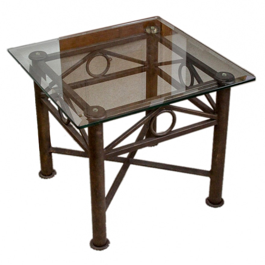 Glass Topped Metal End Table