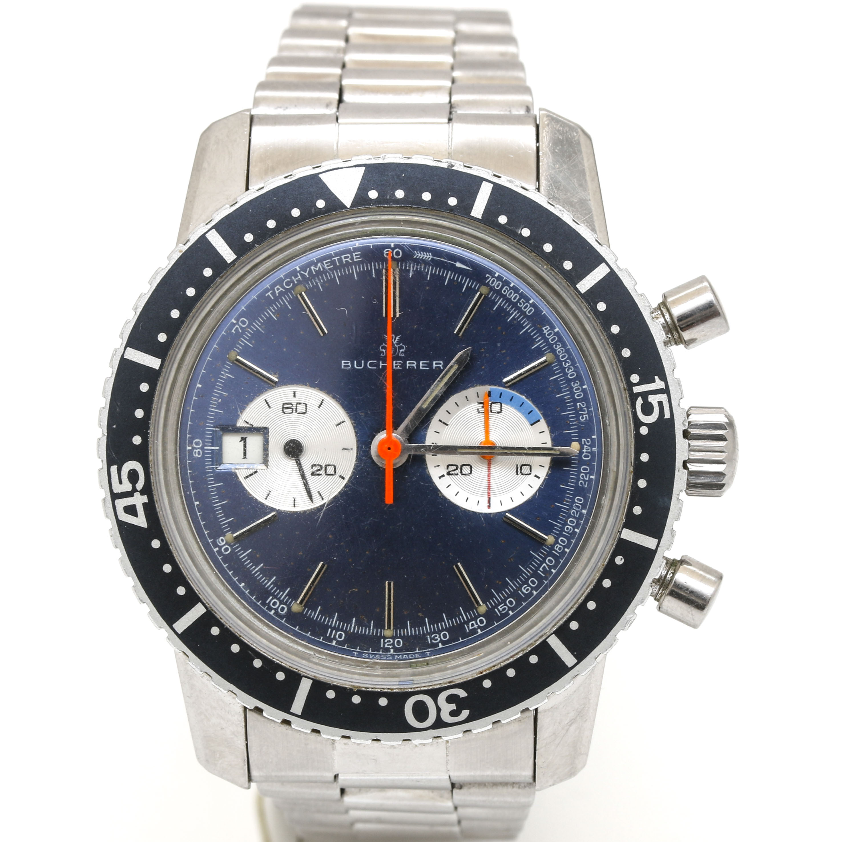 Bucherer Chronograph Blue Dial Stainless Steel Link Watch
