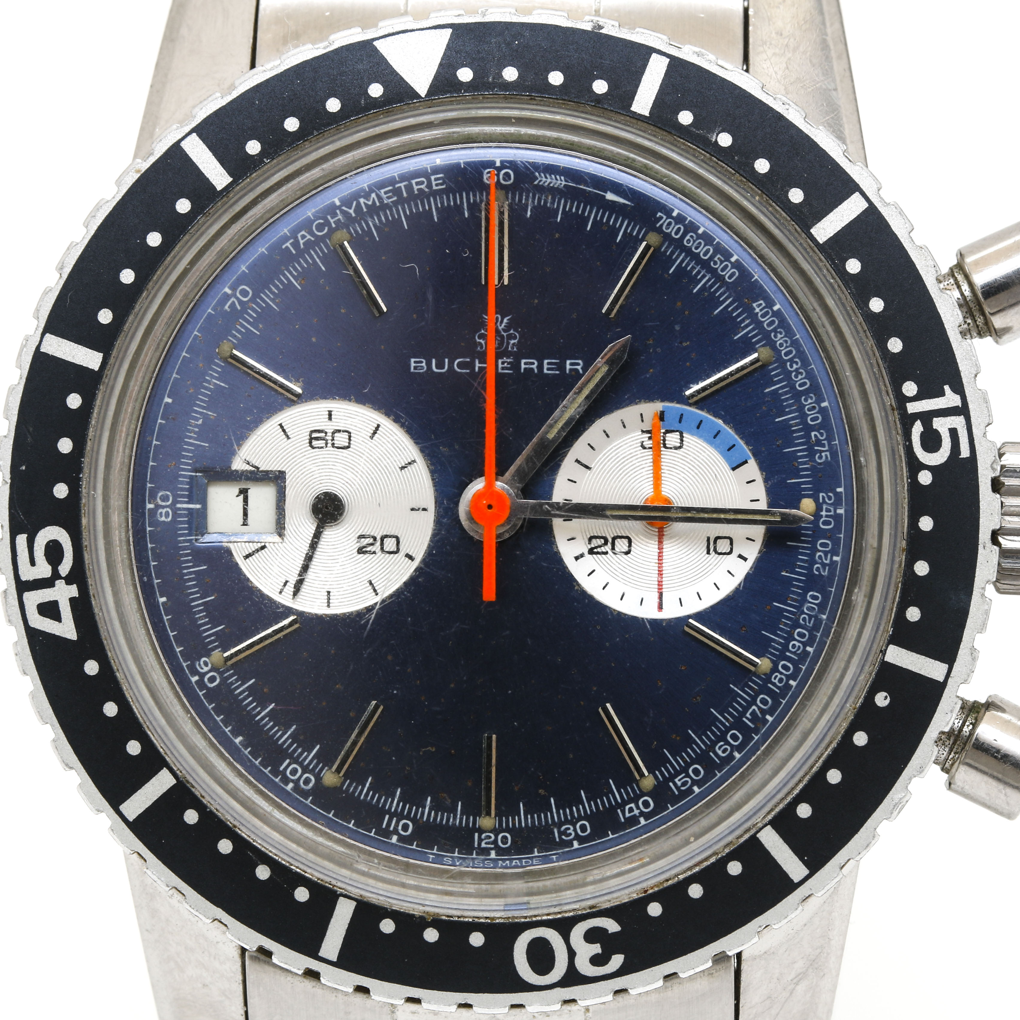 Bucherer Chronograph Blue Dial Stainless Steel Link Watch
