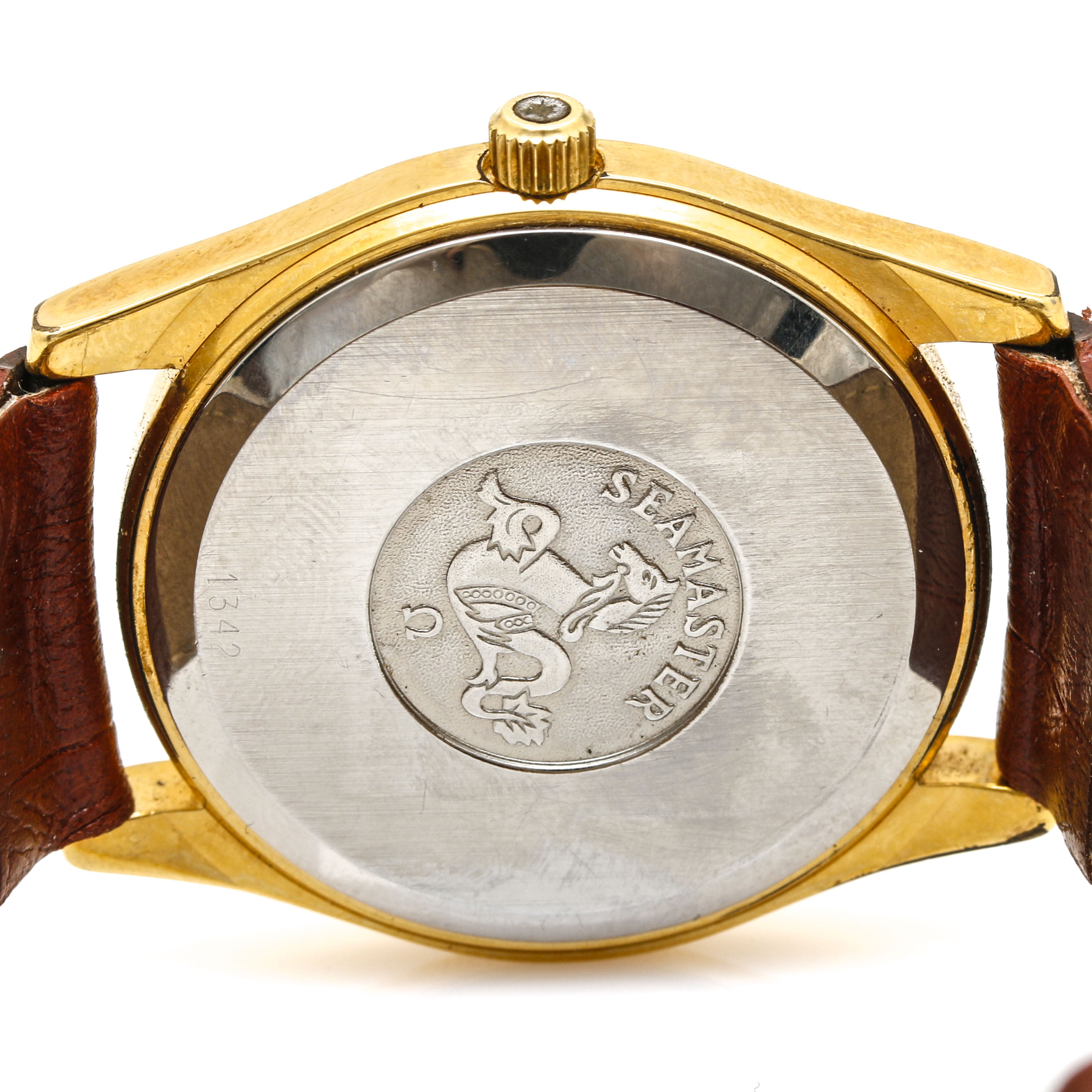 Omega Seamaster Quartz Yellow Gold Plated Leather Watch