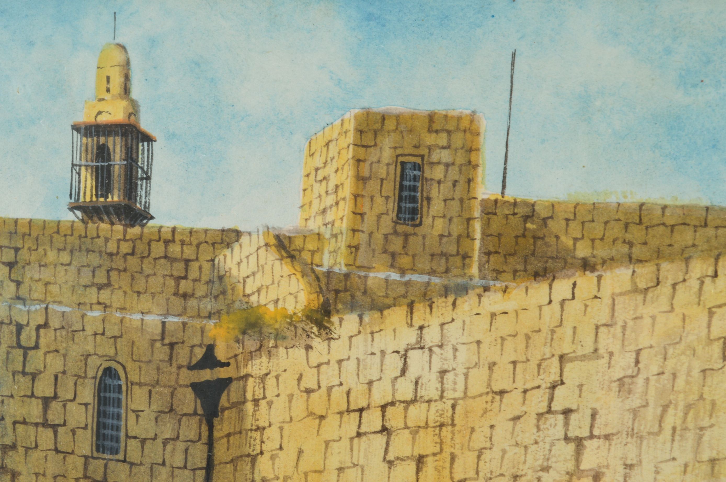 Simon Rosen Gouache Painting of "The Wailing Wall"