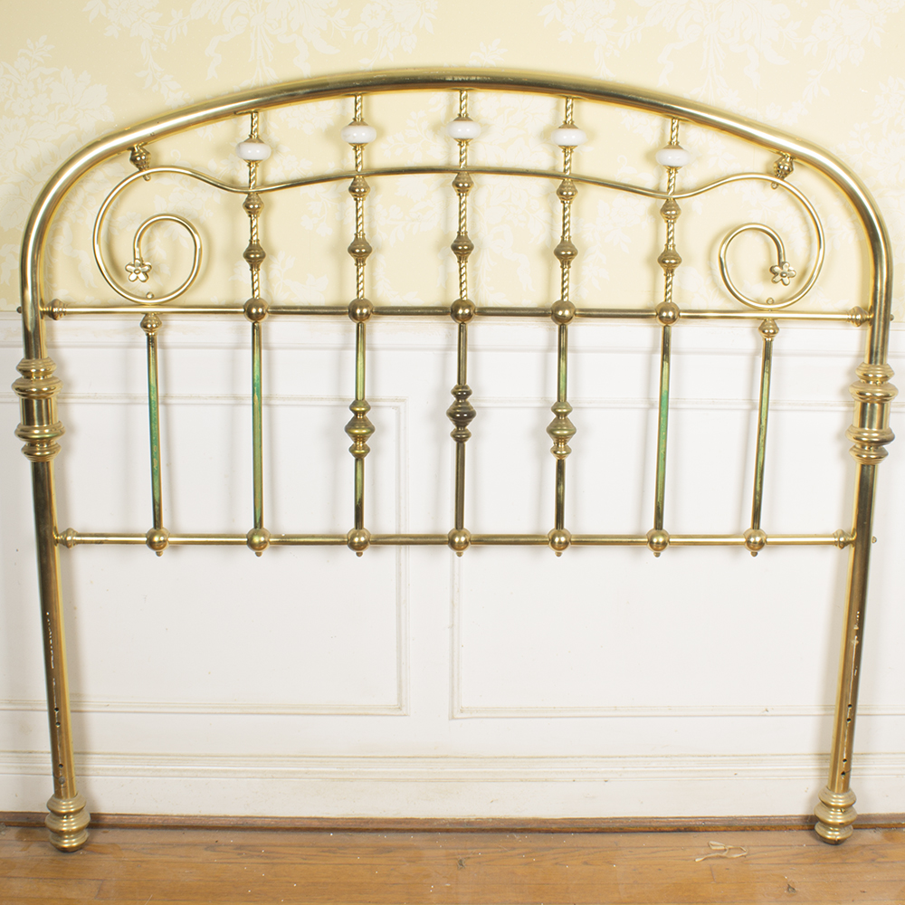 Vintage Full Size Brass Headboard with Marble Details