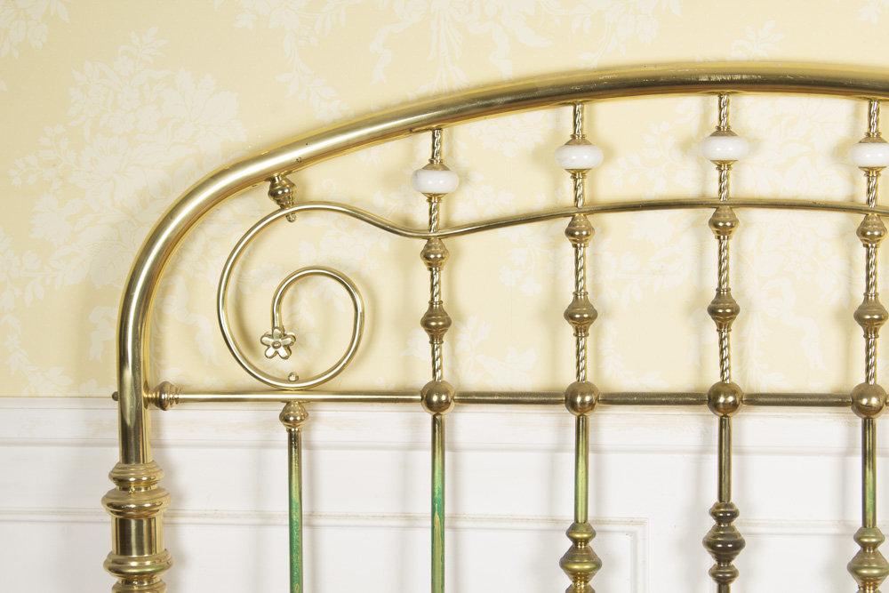 Vintage Full Size Brass Headboard with Marble Details