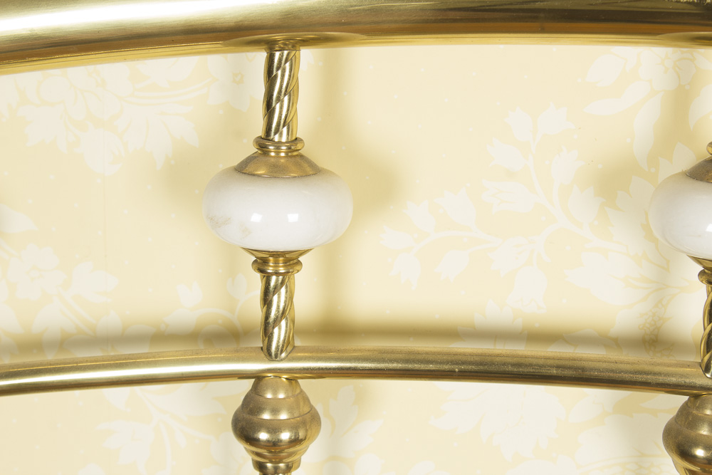 Vintage Full Size Brass Headboard with Marble Details