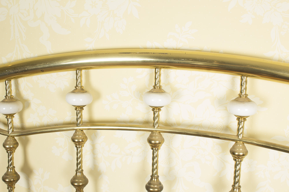 Vintage Full Size Brass Headboard with Marble Details