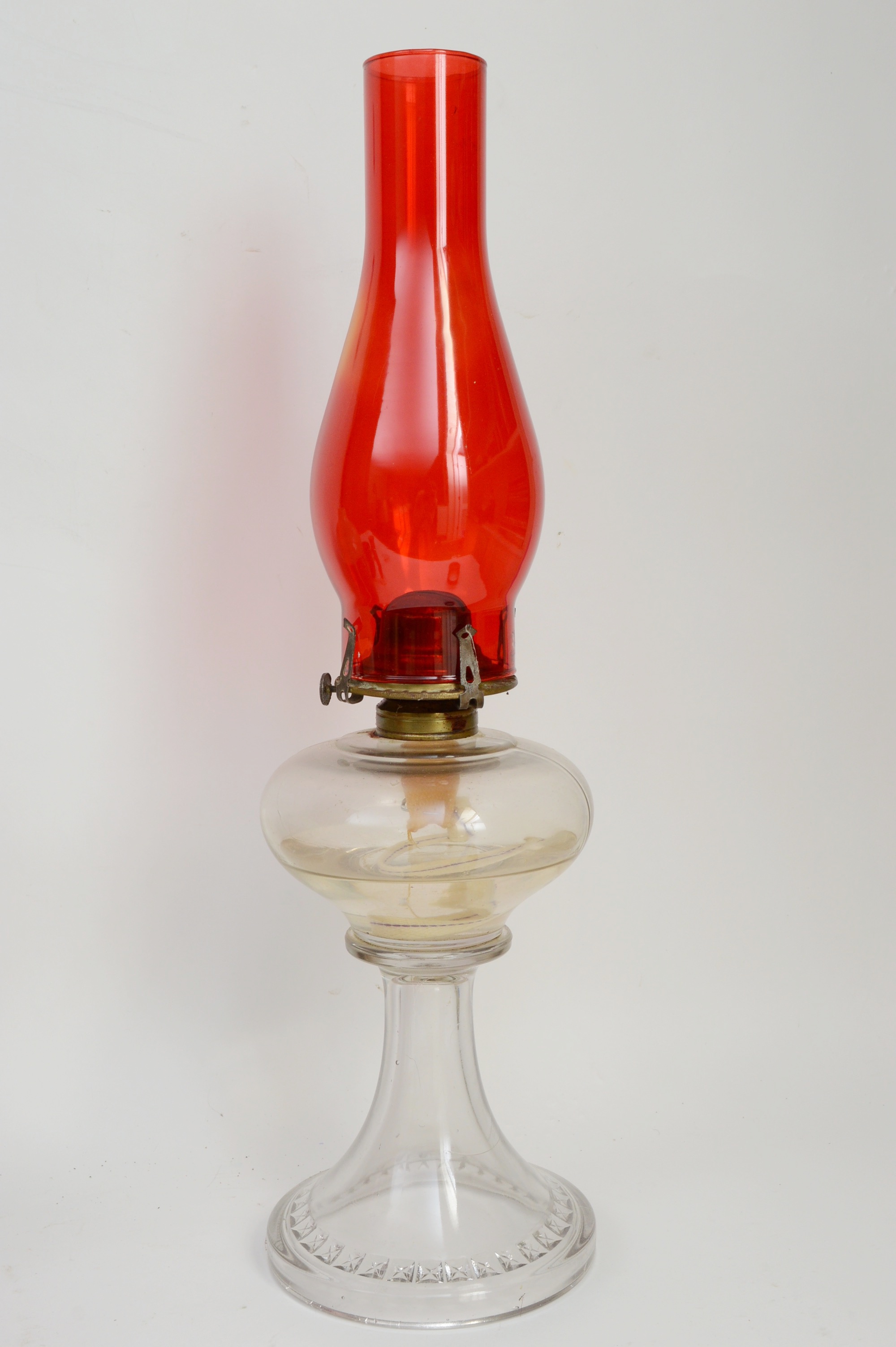 Antique Oil Lamp with Red Glass and Red Glass Decor
