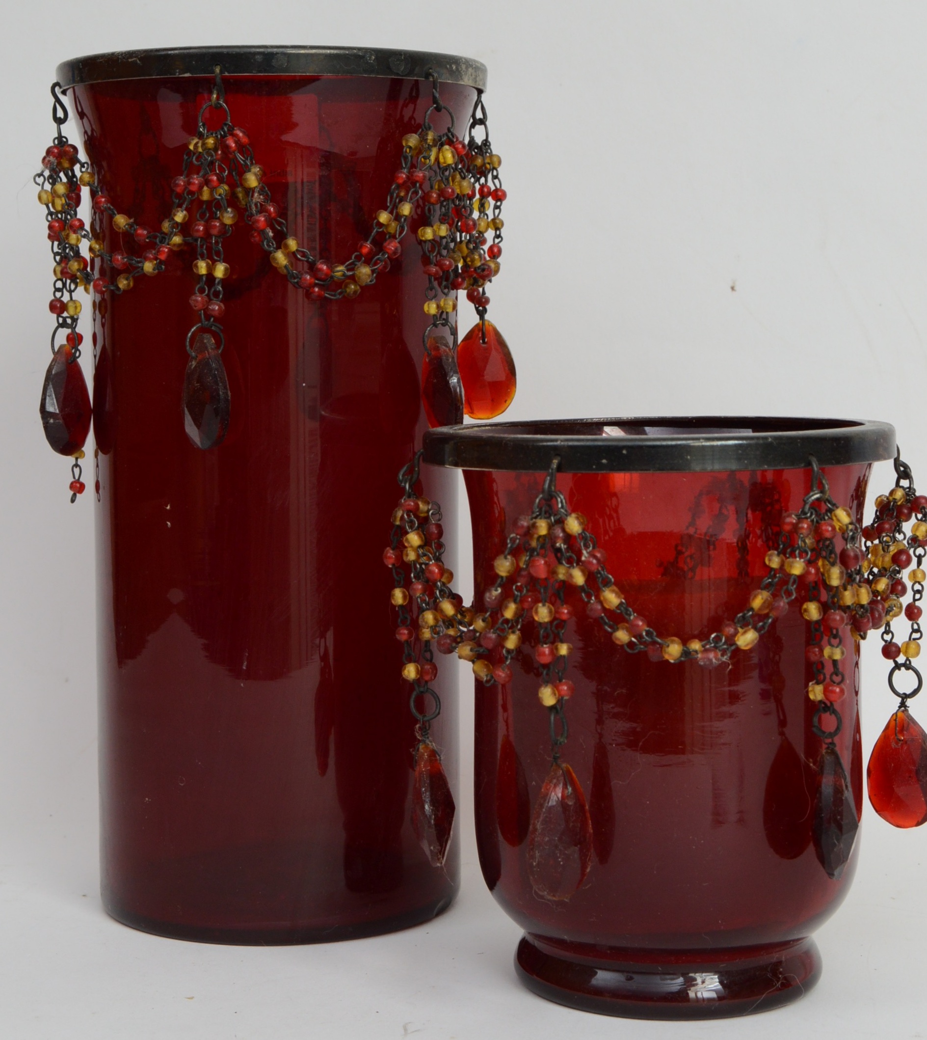 Antique Oil Lamp with Red Glass and Red Glass Decor