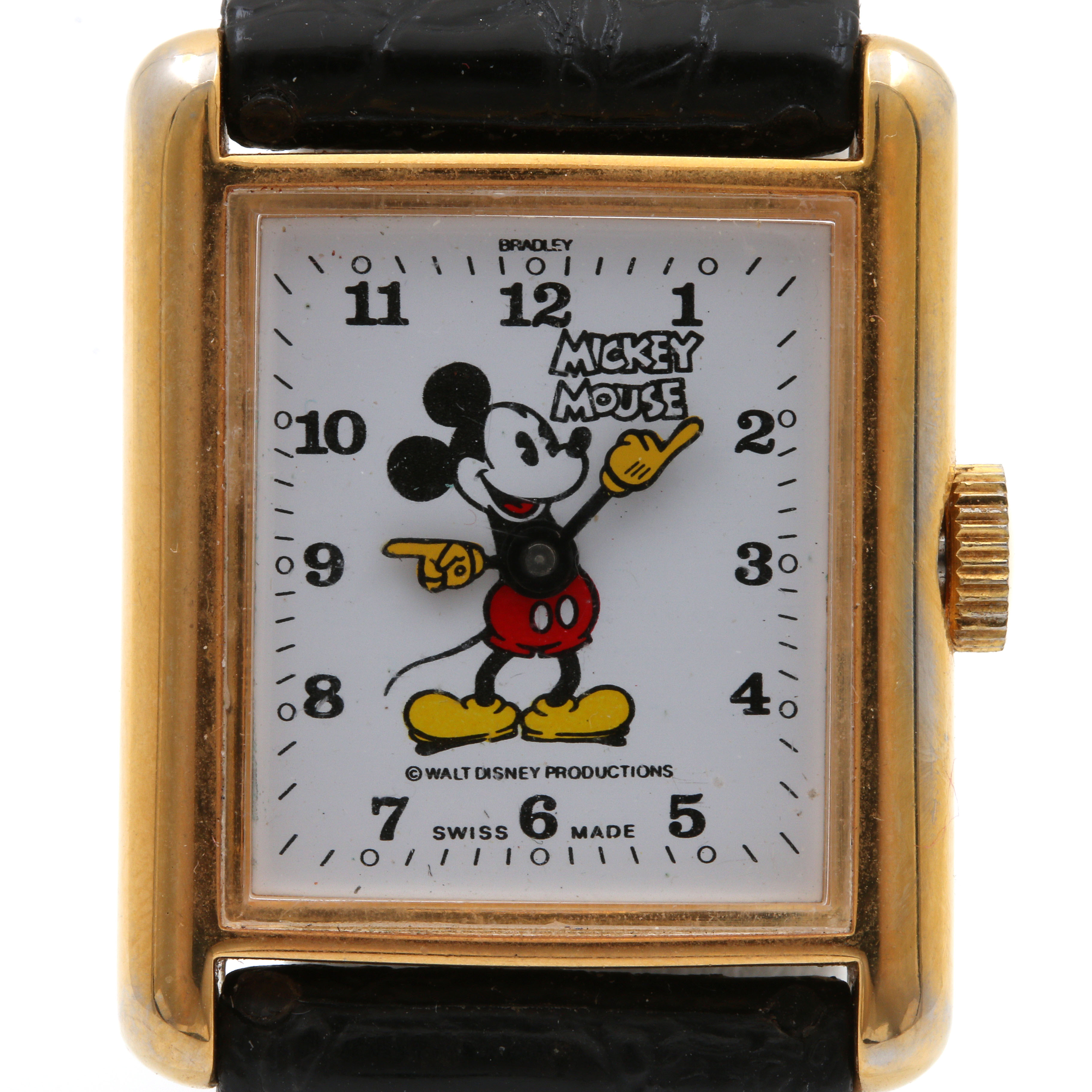 Mickey Mouse Gold Tone and Black Leather Watch Including Luggage Tags