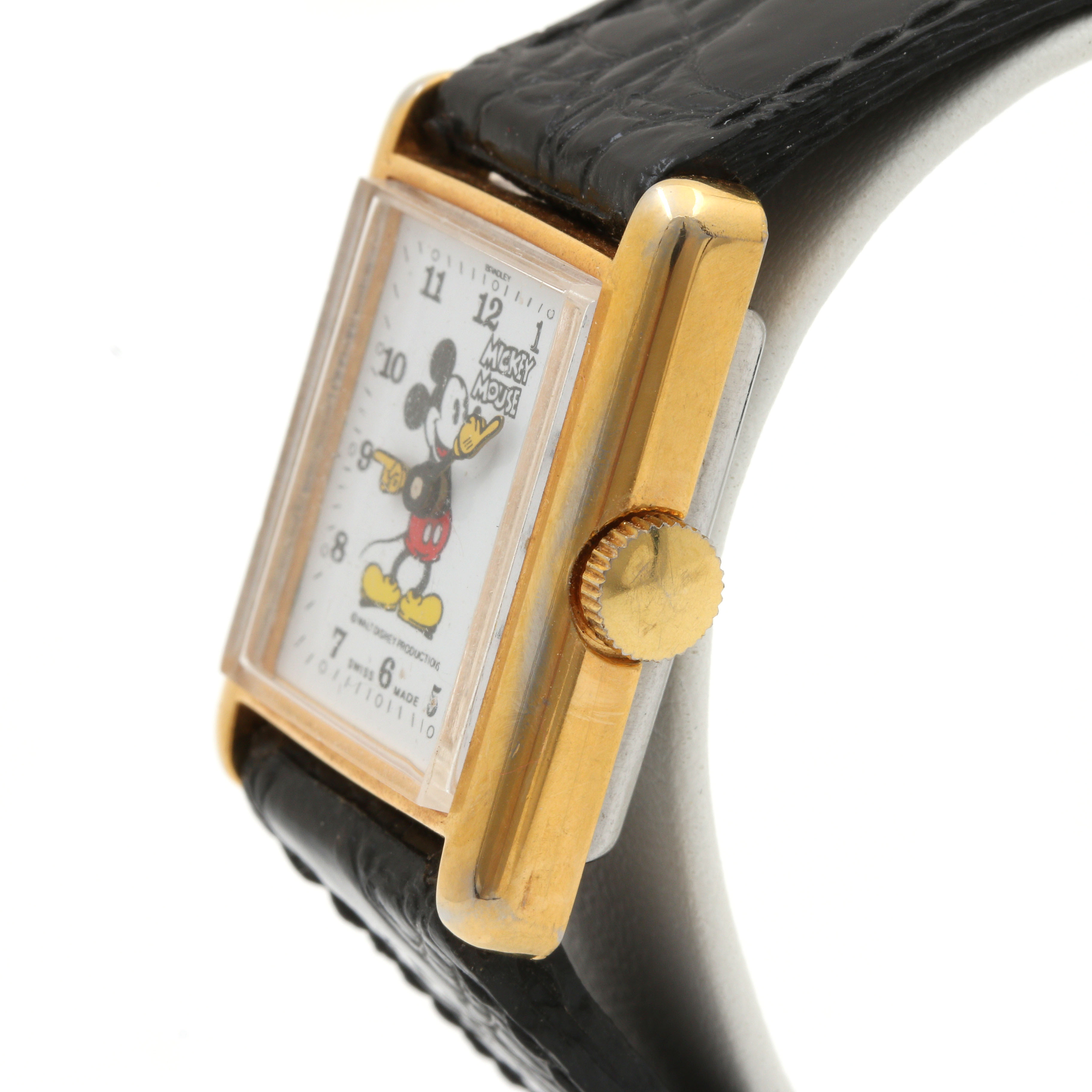 Mickey Mouse Gold Tone and Black Leather Watch Including Luggage Tags