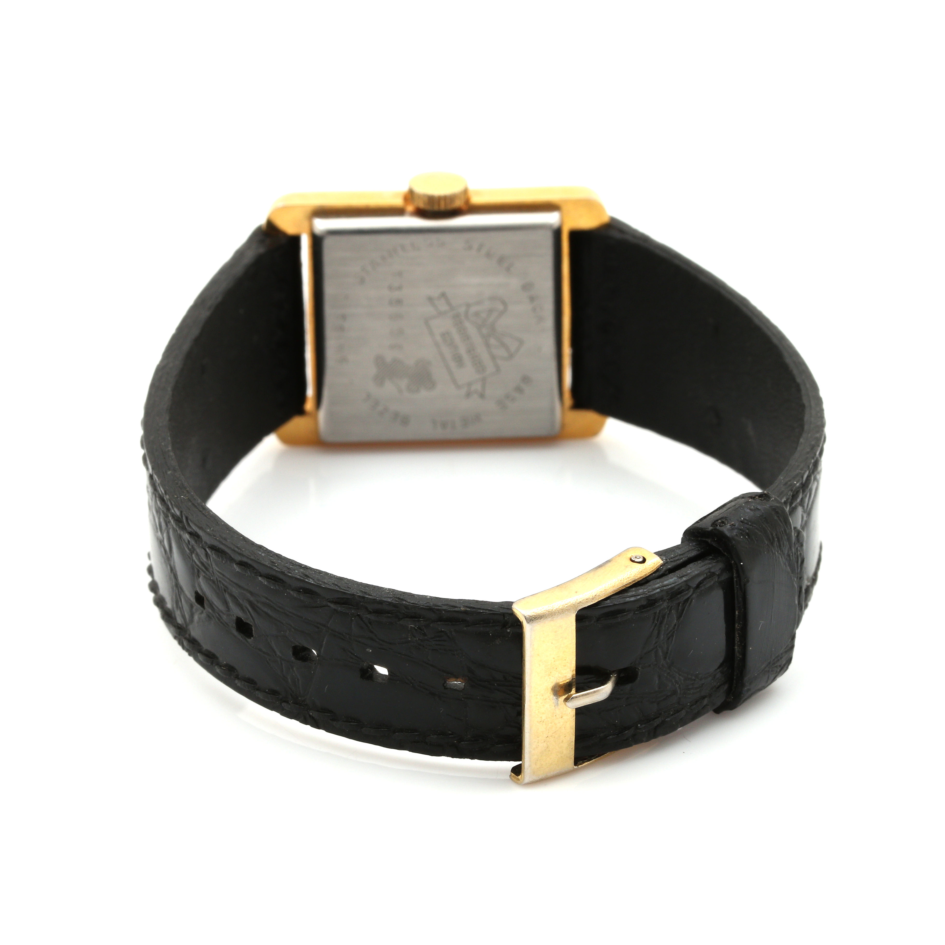 Mickey Mouse Gold Tone and Black Leather Watch Including Luggage Tags
