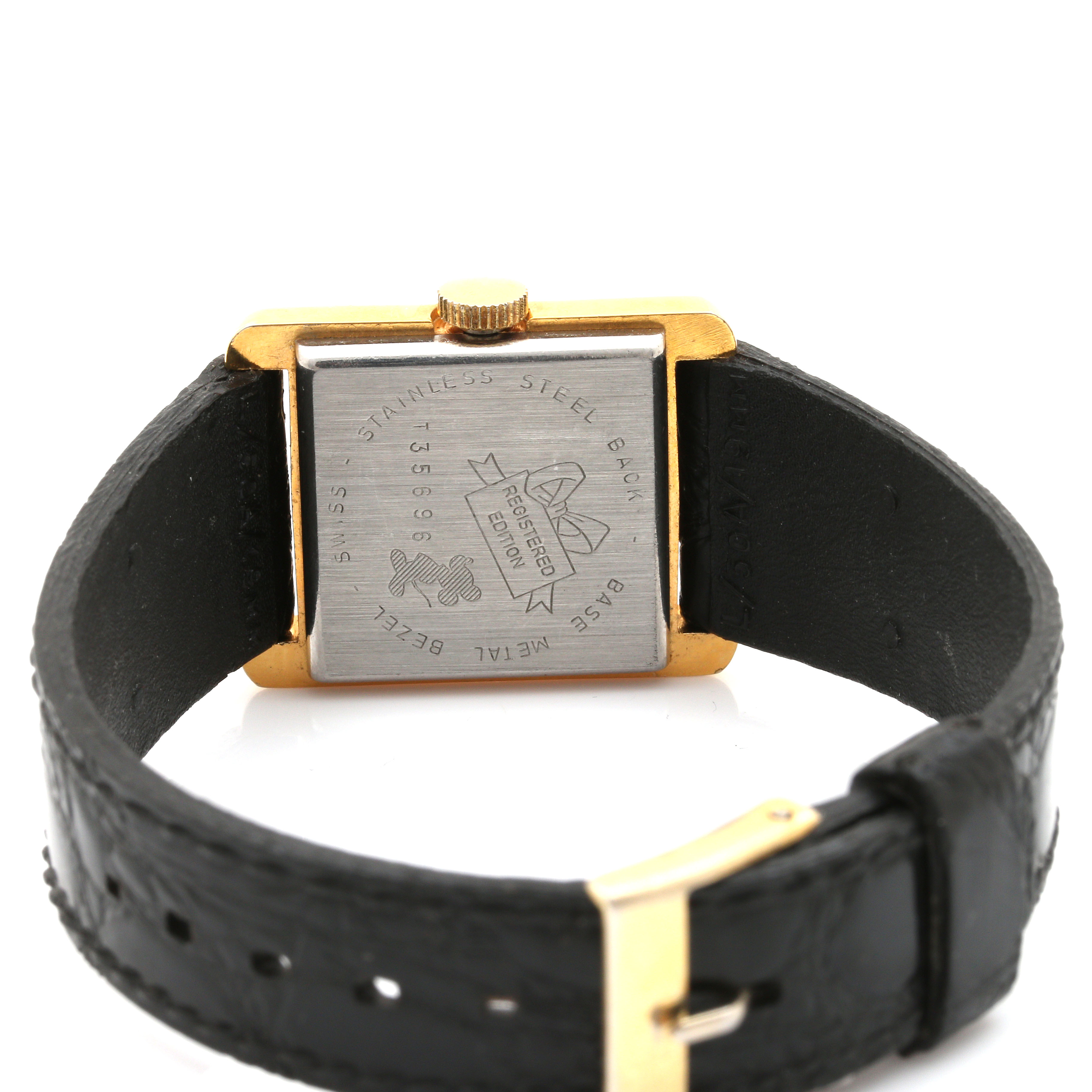 Mickey Mouse Gold Tone and Black Leather Watch Including Luggage Tags