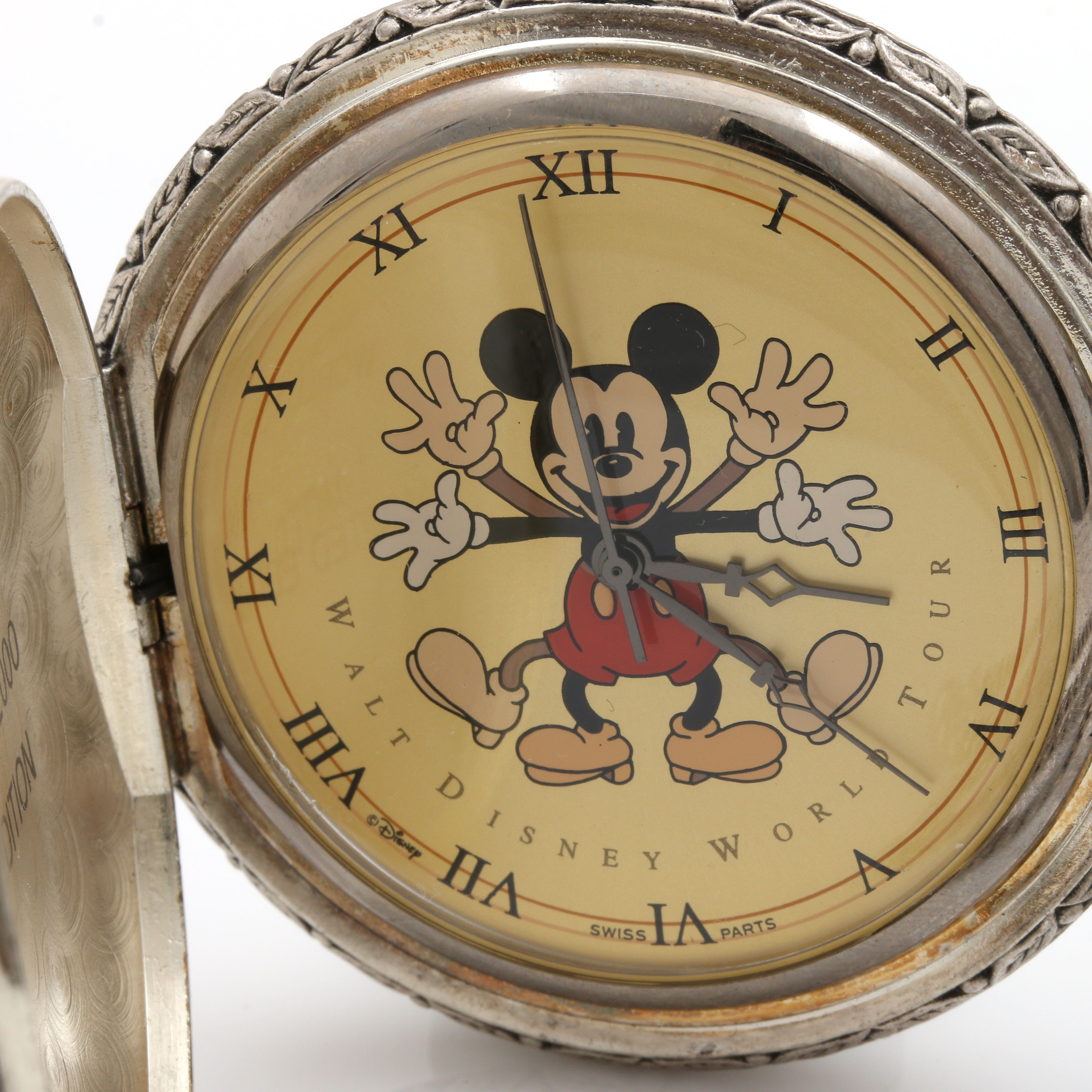 Walt Disney World Tour Silver Tone Pocket Watch With Chain