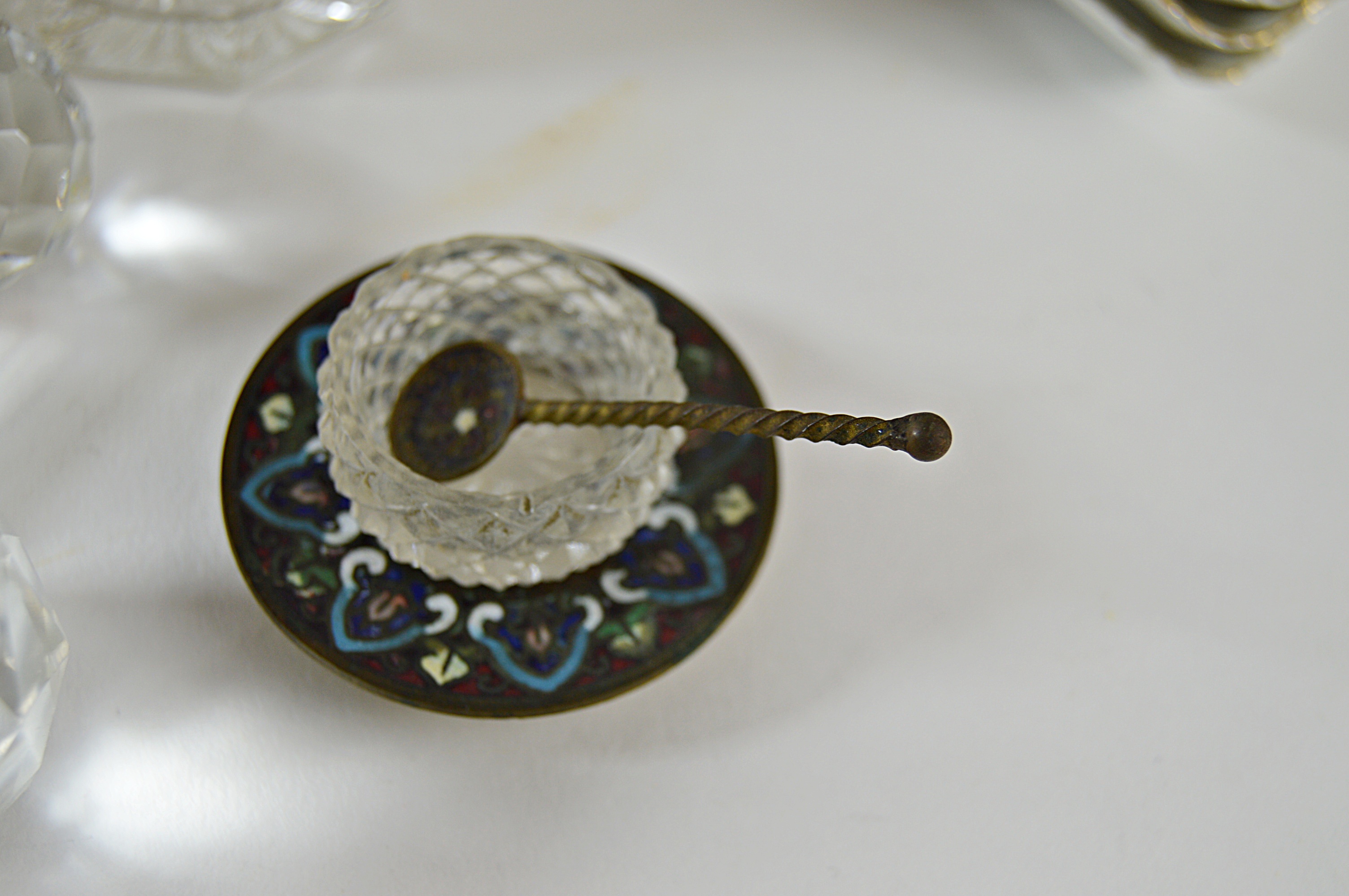 Antique Glassware and China with Gillinder Jar with Lion, Moser Bohemian Goblet