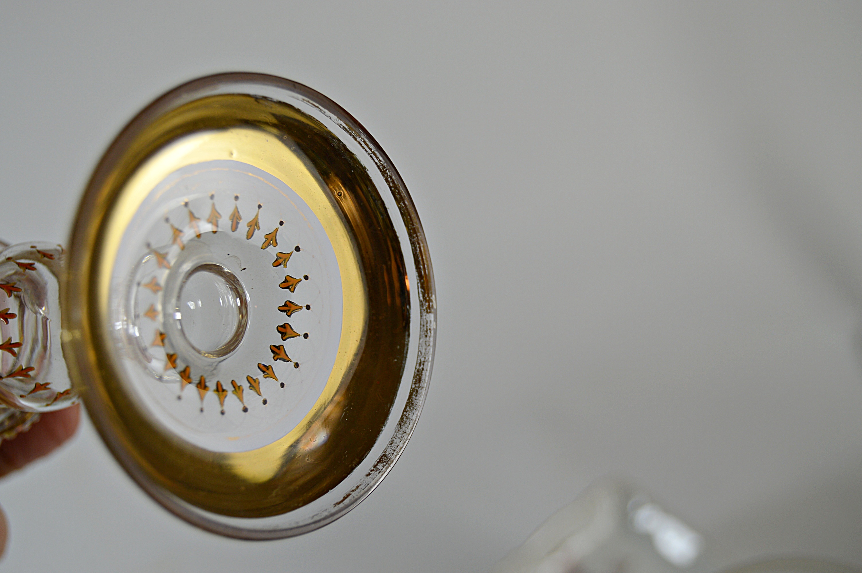 Antique Glassware and China with Gillinder Jar with Lion, Moser Bohemian Goblet