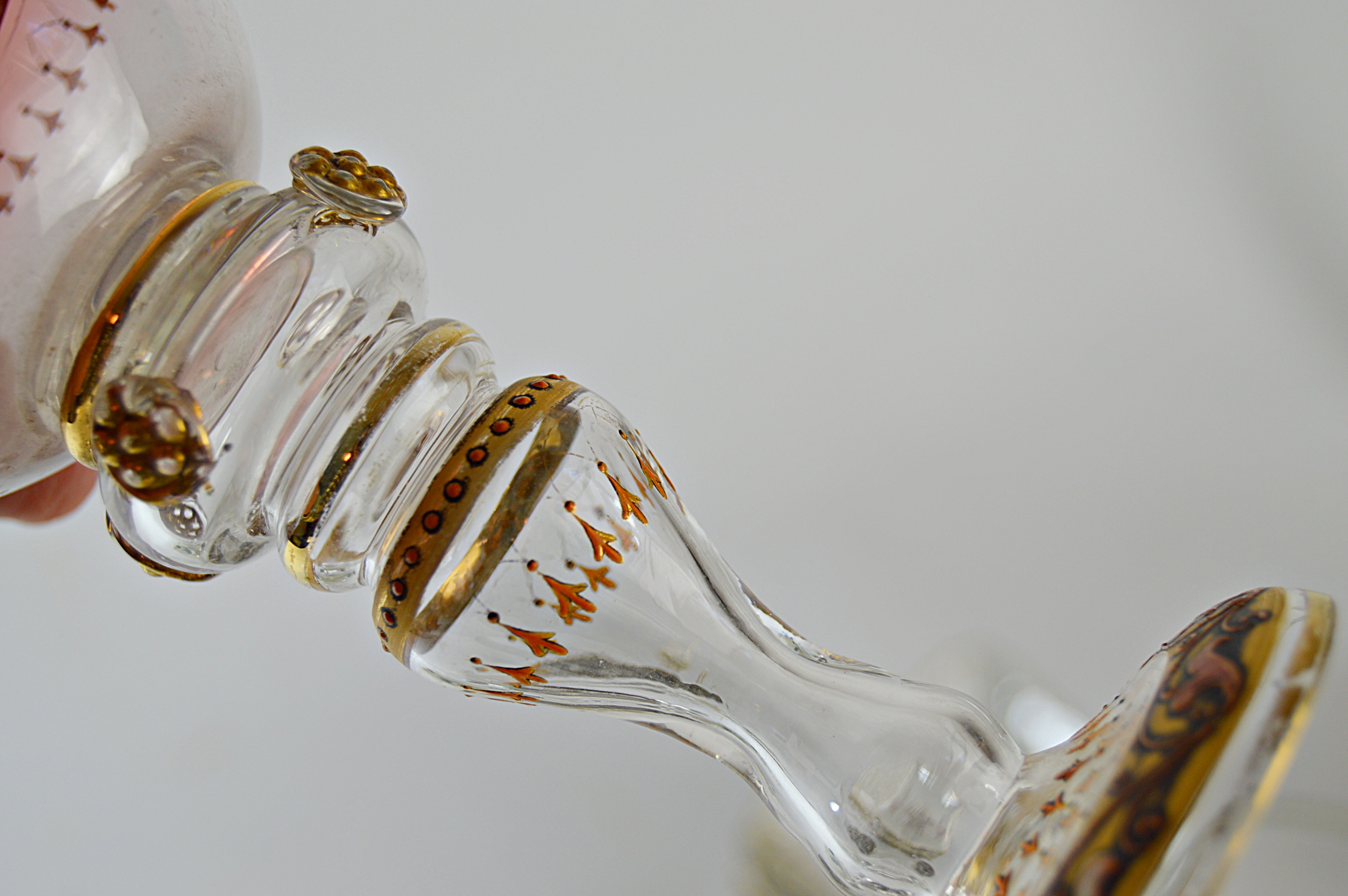 Antique Glassware and China with Gillinder Jar with Lion, Moser Bohemian Goblet