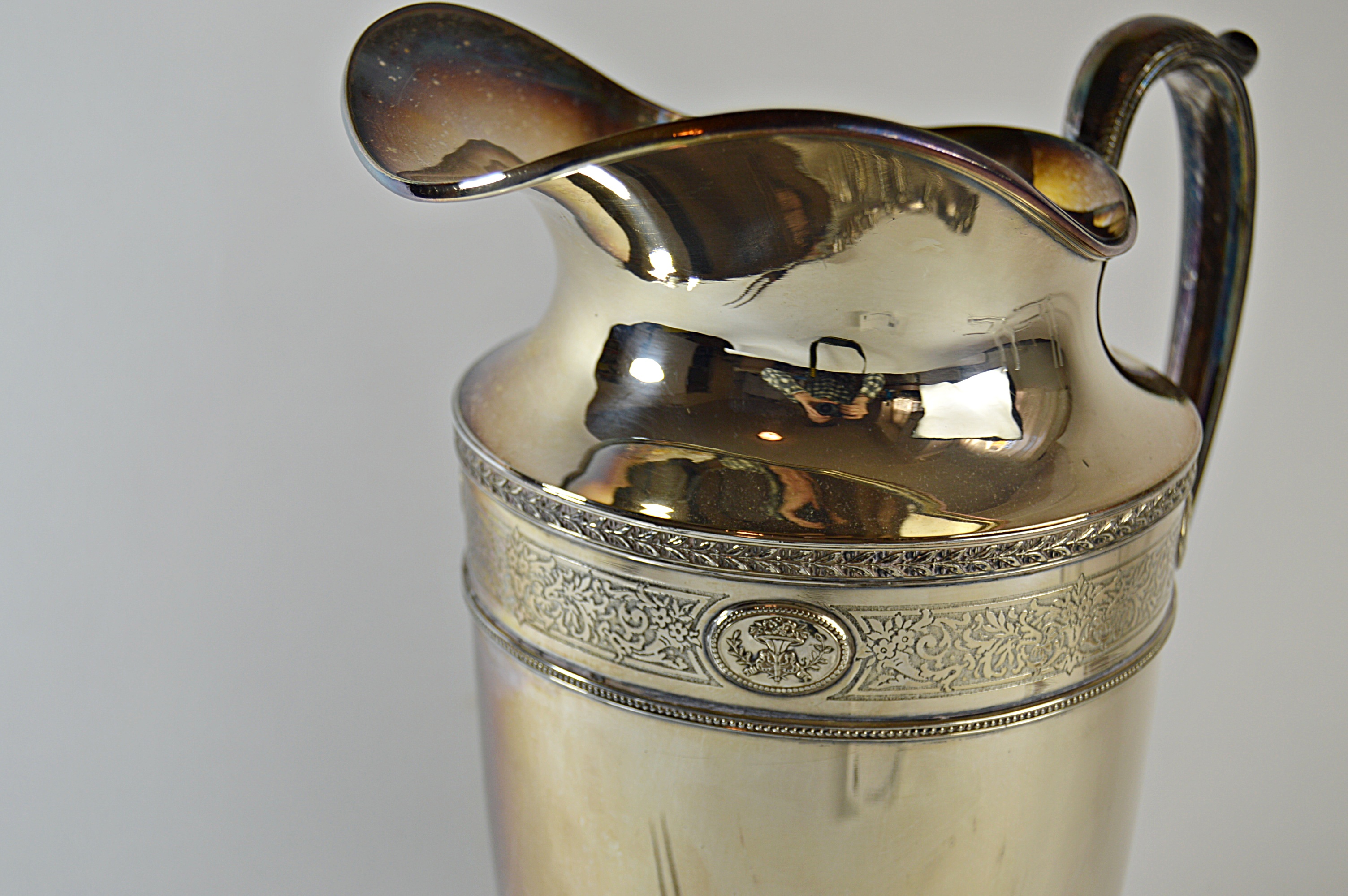 Meriden "Bordeaux" Silver Plate Water Pitcher,Wallace Sterling Carving Set