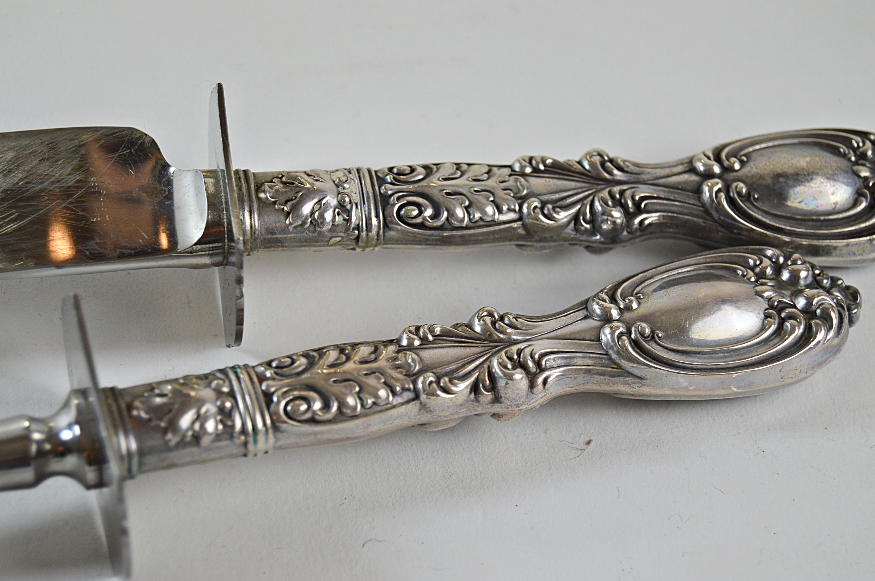 Meriden "Bordeaux" Silver Plate Water Pitcher,Wallace Sterling Carving Set