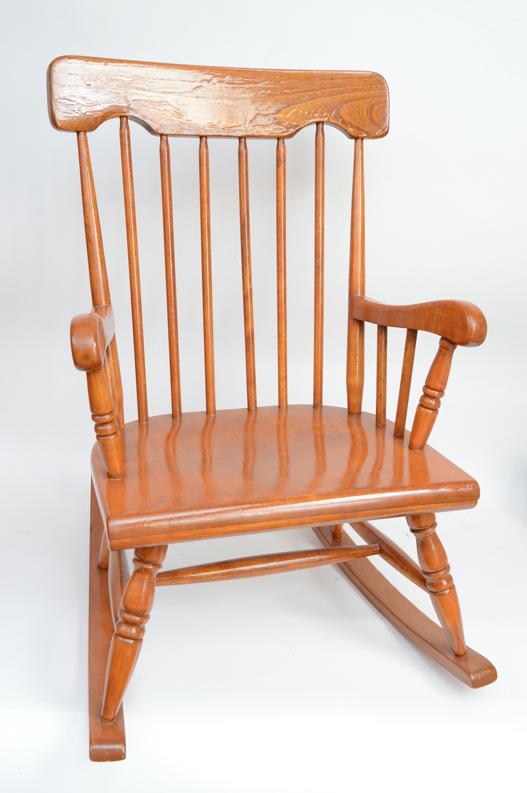 Child's Oak Rocking Chair and Antique Doll