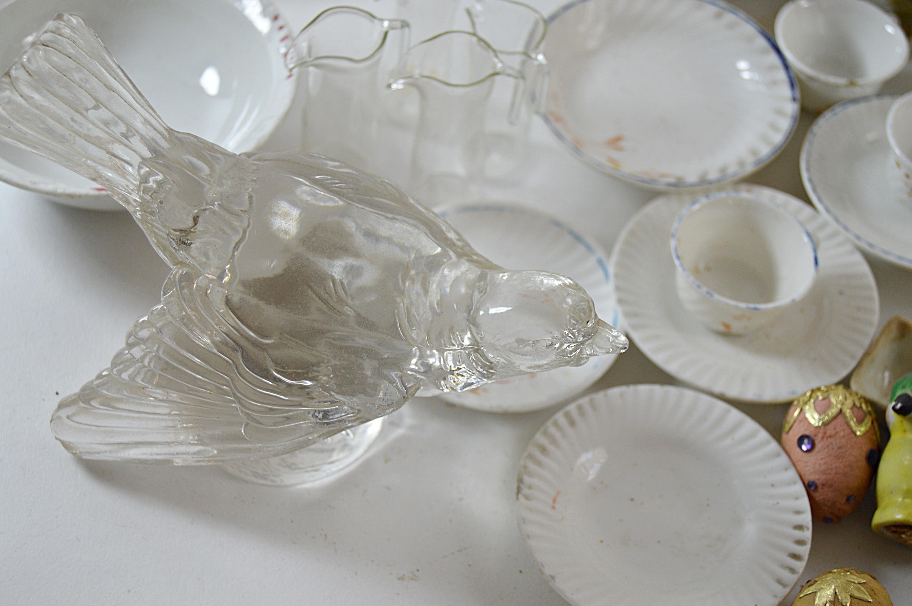 Antique and Vintage Miniatures with Child's Tea Set, Goebel Dog, Waterford Vase