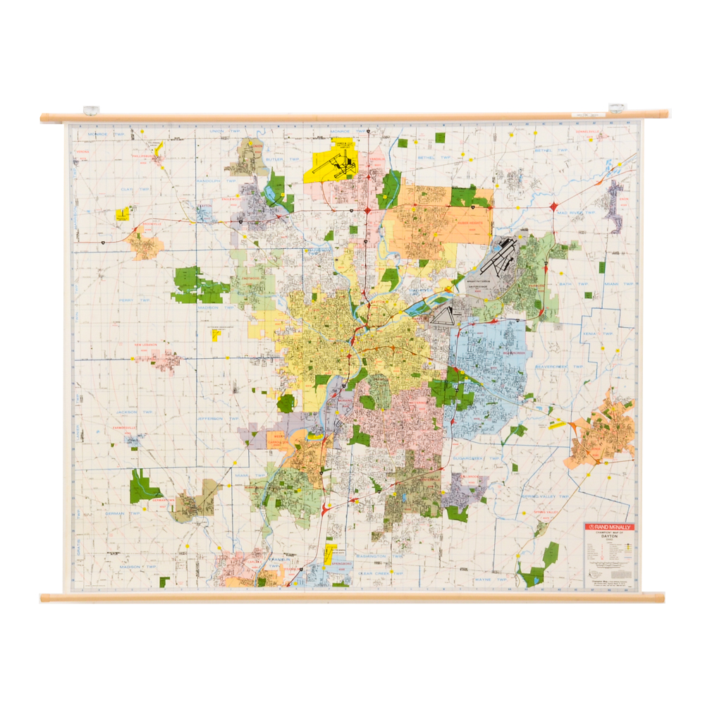 Vintage Pull-Down Wall Map of Dayton, Ohio