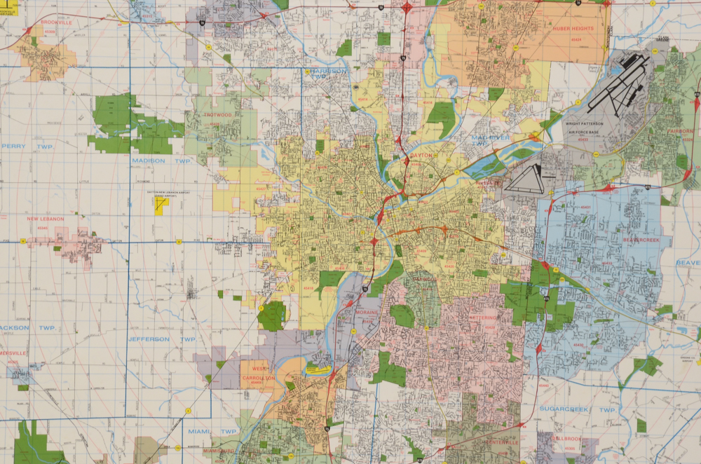 Vintage Pull-Down Wall Map of Dayton, Ohio