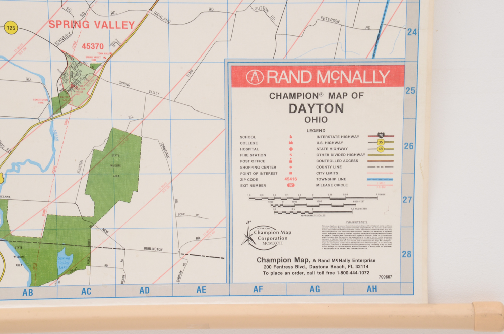 Vintage Pull-Down Wall Map of Dayton, Ohio