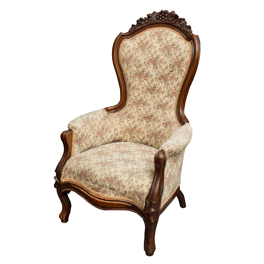 Victorian Style Upholstered Armchair with Floral Print