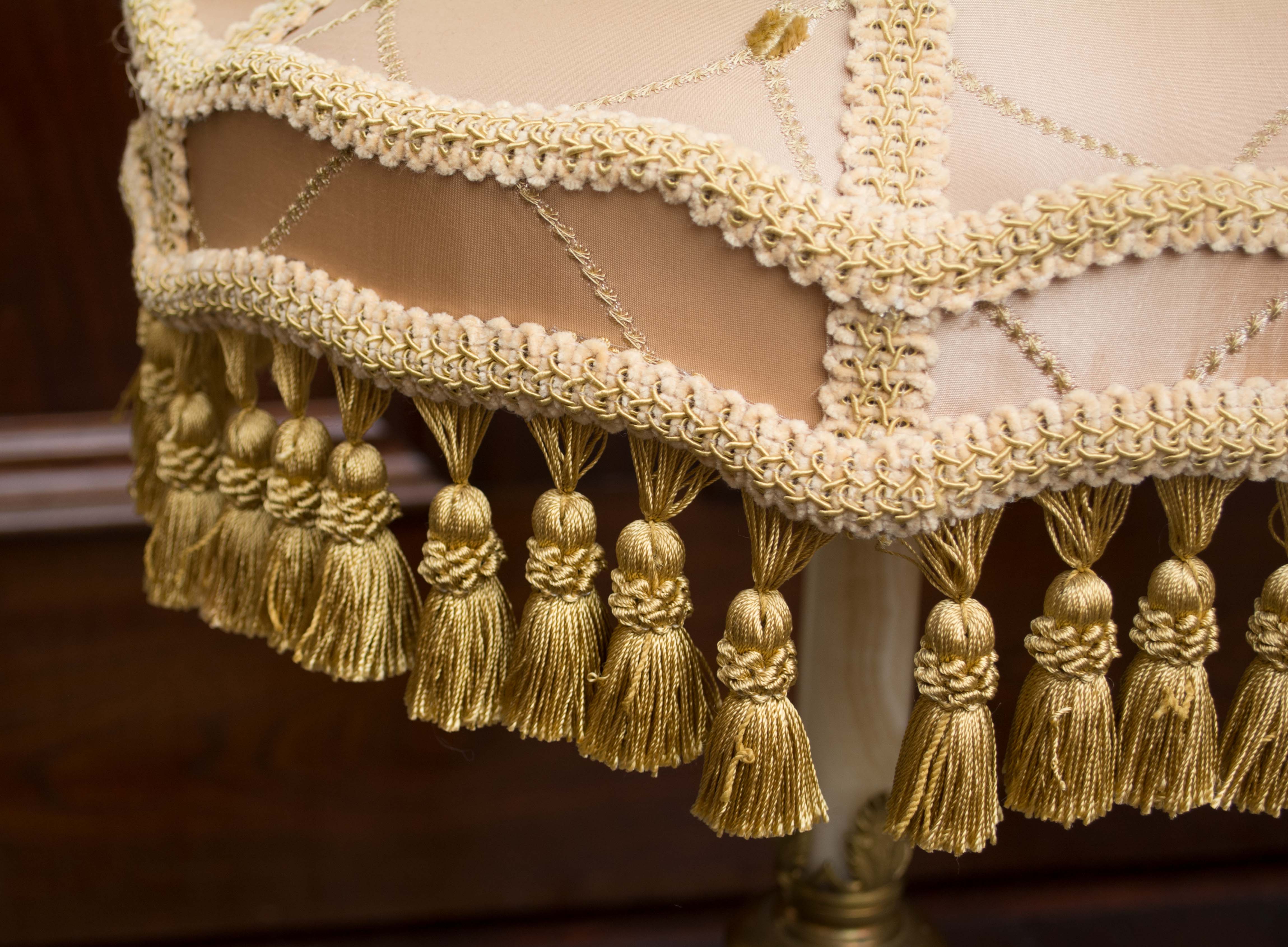 Antique Victorian Table Lamps with Pink Satin Shade and Brass Lion Feet