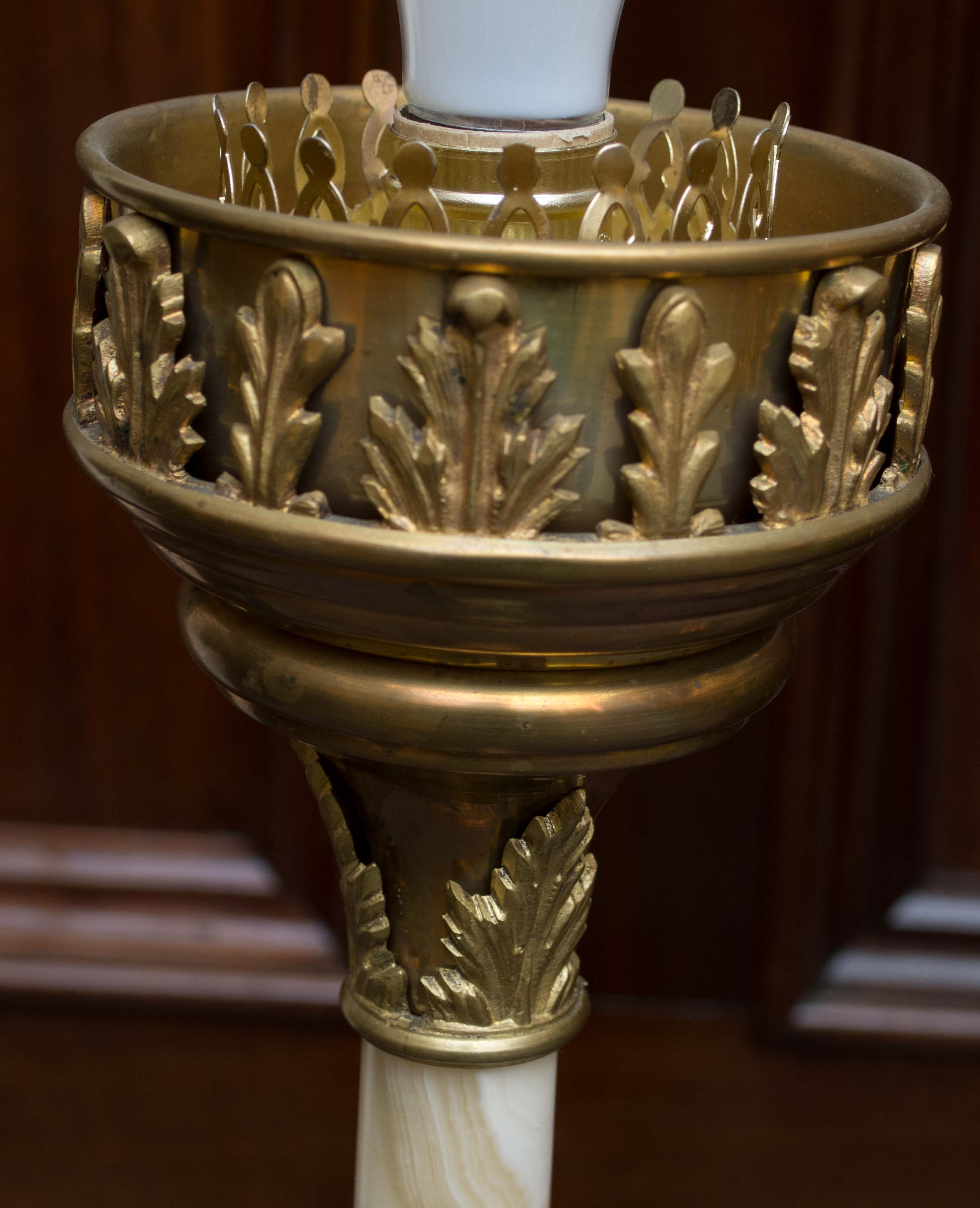 Antique Victorian Table Lamps with Pink Satin Shade and Brass Lion Feet