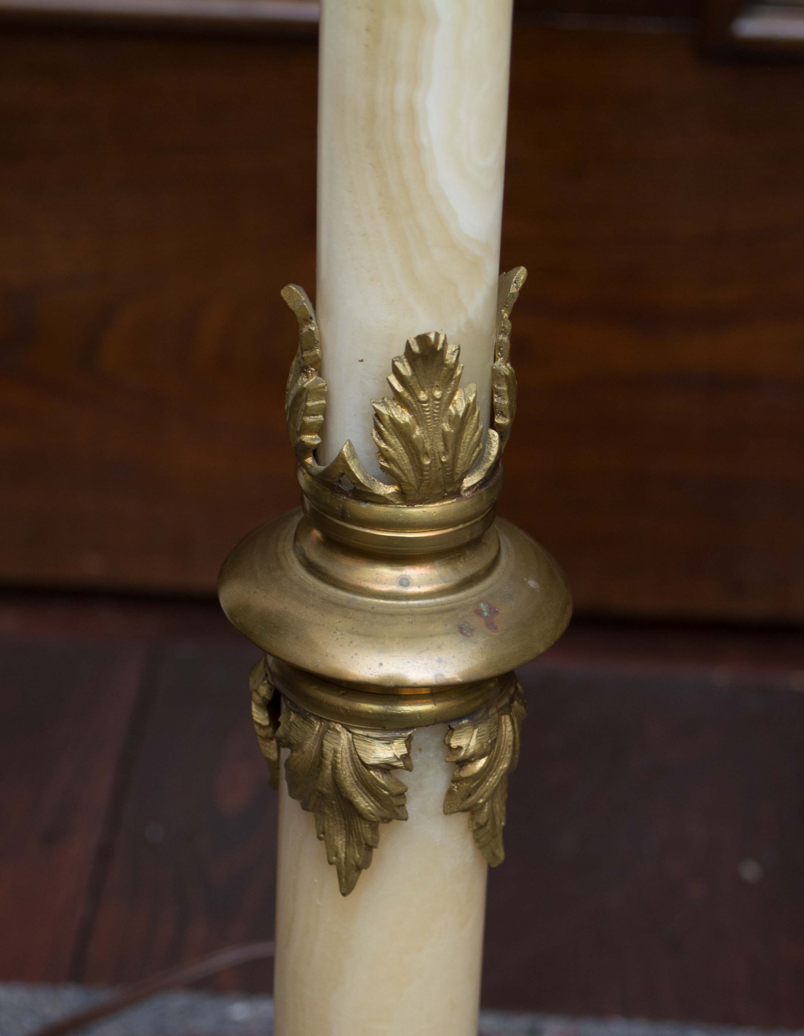 Antique Victorian Table Lamps with Pink Satin Shade and Brass Lion Feet